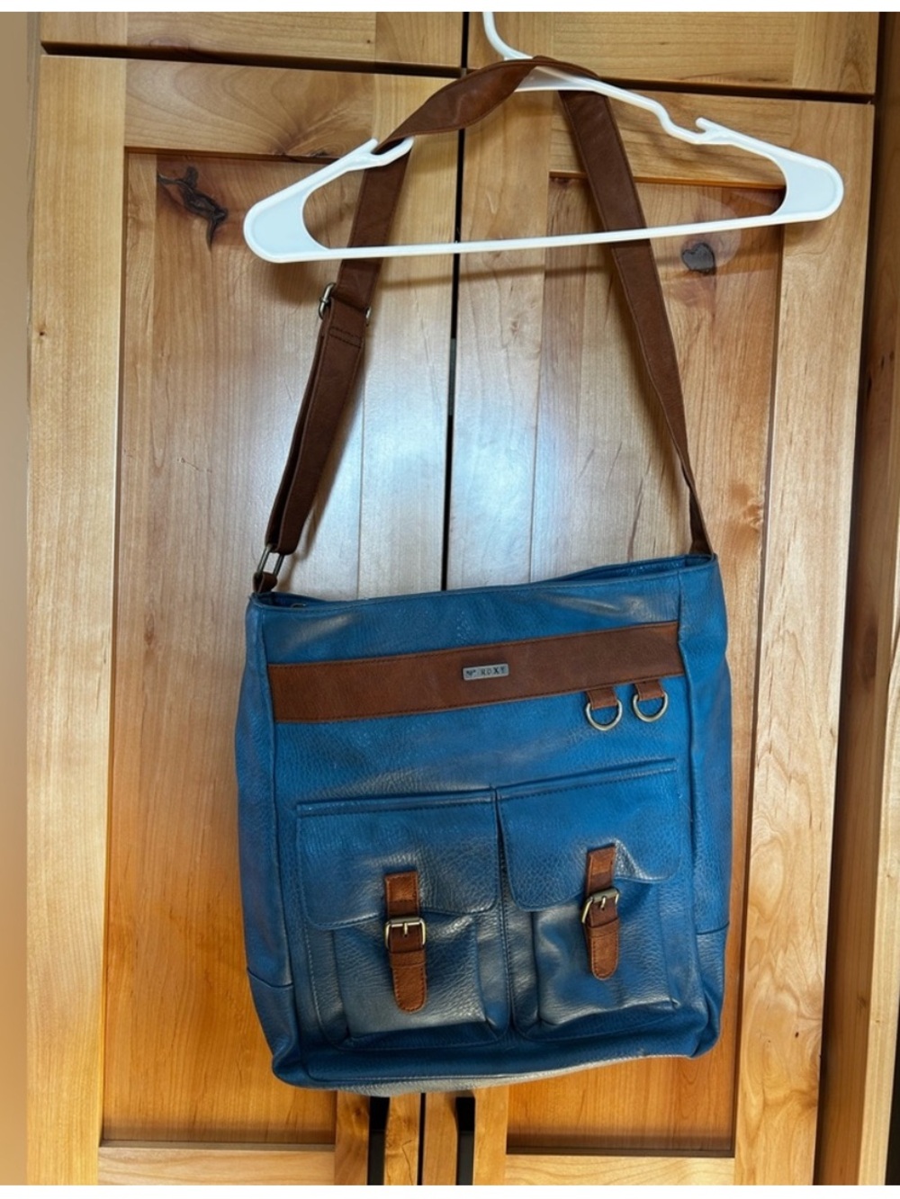 Roxy blue Ever so sweet shoulder crossbody bag purse brown accent